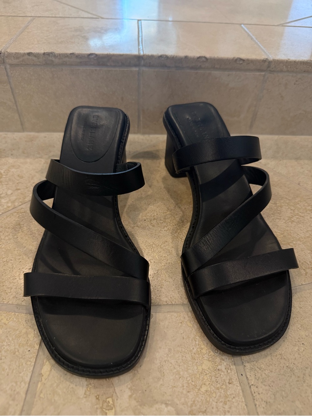 Everlane Black Strappy Low Block Heel Sandals